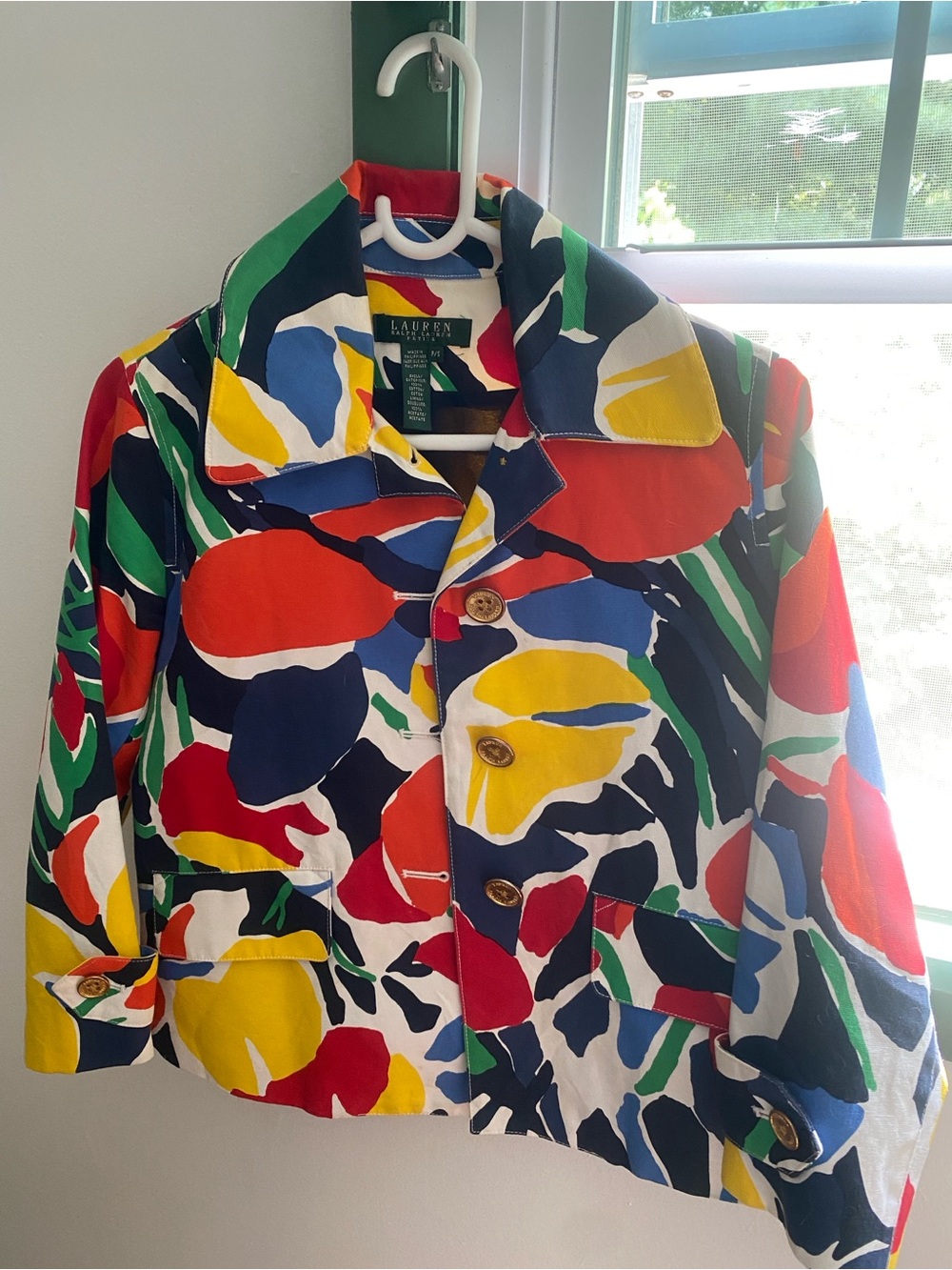 Ralph Lauren Multicolor Abstract Cotton Blazer — Red, Yellow, Blue, Green, Navy
